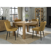 Turin Light Oak 4 to 6 Seater Table And 4 Cezanne Mustard Velvet Fabric Chairs Dining Set