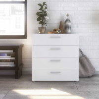 Trendy Wide White 4 Drawer Bedroom Chest With Metal Handles 76.3 x 70cm