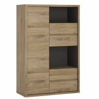 Dark Oak and Black 1 Door 4 Drawer Small Display Cabinet 86cm Wide