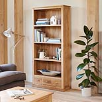 Solid Light Oak Large Modern Tall Bookcase With 3 Drawer Base and 3 Fixed Shelves