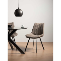 Tan Brown Velvet Fabric Dining Chair Black Metal Legs