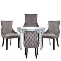 Apollo Silver Mirrored 120cm Round Dining Set With 4 Tufted Back Grey Chairs