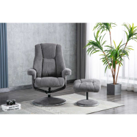 Modern Ash Grey Fabric Swivel Recliner Armchair Footstool set Chrome Trim Base