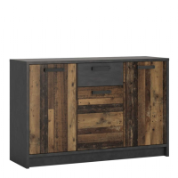 Industrial Style Brooklyn Dark Matera Grey and Walnut 3 Door 1 Drawer Cabinet 84x128cm