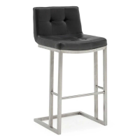 Elstra Industrial Black PU Leather Kitchen Barstool One Brushed Metal Legs