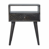Scandinavian Bedside Table with 1 Ash Black Carved Drawer and 1 Open Slot 58 x 45cm