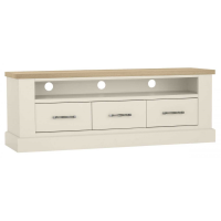 Large Wide Modern TV Media Entertainment Unit Oak and Antique White Painted 3 Drawers