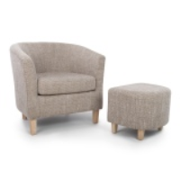 Modern Style Rubberwood Living Room Tub Chair With Footstool 72x74cm