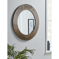 Modern Large Round Wall Hanging Mirror Antique Brass Threaded Frame 80cm Diameter