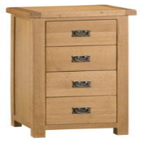 Modern Style Oak And Antique Brass Large Size Narrow 4 Drawer Chest 100 x 55cm