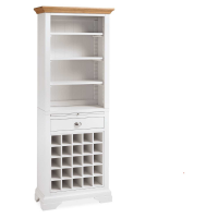White Painted Tall Wine Rack 25 Bottles Oak Wood Top 3 Shelves