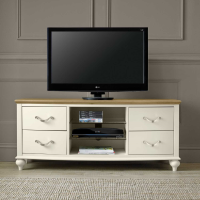 Large TV Media Entertainment Unit Pale Oak Top Antique White Painted 150cm Wide