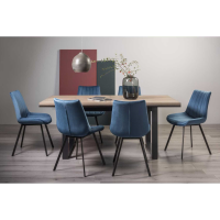 Tivoli Weathered Oak 6 to 8 Seater Table And 6 Fontana Blue Velvet Fabric Chairs Dining Set