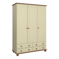Richmond Cream MDF and Pine Smooth Lacquered 3 Door 4 Drawer Triple Wardrobe 185x129cm