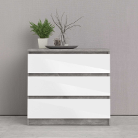 Modern Wide Concrete and White 3 Drawer Bedroom Chest With Recessed Handles 70.1x77cm
