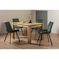 Light Oak 125 to 165cm Extending Kitchen Dining Table Set 4 Green Velvet Fabric Chairs