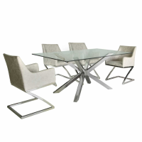 Glass Rectangular Dining Table Set With 4 Grey Modern Chairs