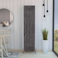 Tall Rectangular White and Grey Display Storage Cabinet Cupboard with 4 Shelves