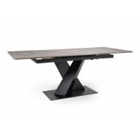 Grey Top Extending Dining Table Black Metal Base Heat Scratch Resistant 160 to 200cm