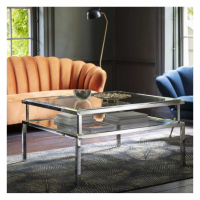 Modern Glass and Silver Metal Geometric Single Shelves Coffee Sofa Table 55x100cm