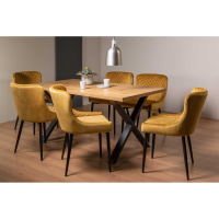 Rustic Oak Effect Melamine 6 Seater 160cm Dining Table Set X Legs 6 Mustard Velvet Chairs