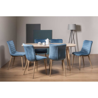 Dansk Scandi Oak 6 Seater Kitchen Dining Set 6 Eriksen Petrol Blue Velvet Chairs