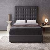 Keaton Leather 135cm 4ft6in Double Bed Frame in Grey on Metal Legs Studded Headboard