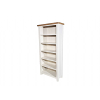 White Painted 185cm Tall Open Bookcase Oak Top with Fixed Shelves