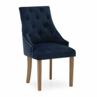 Midnight Dark Blue Velvet Fabric Buttoned Back Kitchen Dining Chair