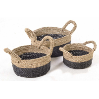 Set Of 3 Black Low Baskets