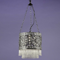 White Crystal Stone Jewelled Antique Cylindrical Silver Toned Chandelier 28cm Diameter