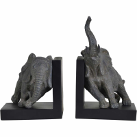 Grey Elephant Resin Bookends on Black Base