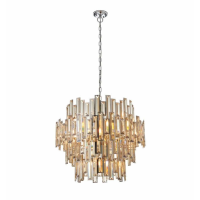 Modern Round Champagne Crystal 15 Bulb Pendant Light with Chrome Finish 210x72cm