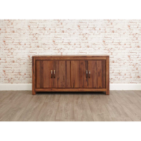 Solid Walnut Sideboard Large Low Wide 4 Door Storage Cupboard Dark Wood Finish