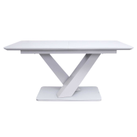 Modern Small Extending Dining Table Light Matt Grey Glass and Steel 120cm to 160cm