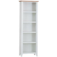 White Painted 180cm Tall Slim Bookcase Oak Top 5 Shelves 60cm Wide