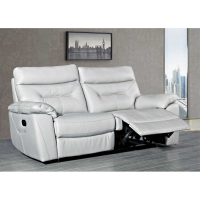 Modern 3 Seater Recliner Leather Sofa Light Grey with Head and Lumbar Support