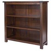 Low Square Bookcase 3 Adjustable Shelves Dark Wood Finish 90cm Wide