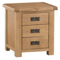 3 Drawer Oak Bedside Chest Antique Brass Handles 65cm High x 45cm Wide