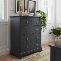 Midnight Grey Painted Wooden Modern 2 Over 3 Chest of 5 Drawers Bracket Feet
