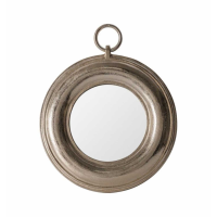 Modern Broad Champagne Silver Finish Metal Frame Round Wall Mirror With Hook 34 x 42cm