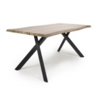 Wave Edge Dining Table Oak Wood Top Black Metal Cross Legs 160x 90cm