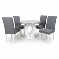 Neptune Marble Top Small Round Dining Table and 4 Randall Steel Grey Chairs Dining Set