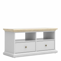 Modern White Painted TV Media Unit 2 Drawers 2 Shelves Oak Top 103cm Wide
