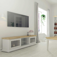 Modern White Painted 2 Doors 1 Shelf TV Media Unit Oak Top 150cm Wide