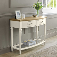 Oak Top Antique White Painted 2 Drawer Console Hall Table Glass Bottom Shelf 84 x 110cm