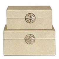 Set Of 2 Gold Faux Stingray Leather Jewellery Boxes
