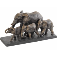 Antique Bronze Parade Herd Of 4 Elephants Sculpture On Black Base