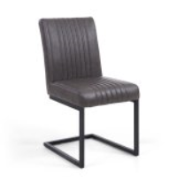 Modern Dining Chair Grey Ribbed Leather Cantilever Base Frame