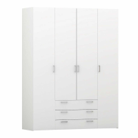 Trendy Large White 4 Door Quadruple Bedroom Wardrobe With Metal Handles 208.5x56.6cm